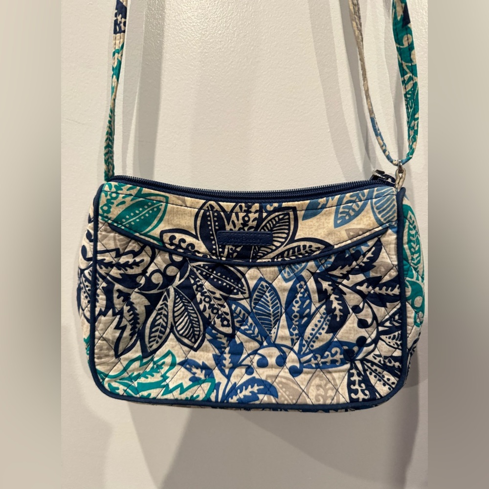 Vera Bradley Crossbody bag blue, white, green, beige, gray leaf and swirls